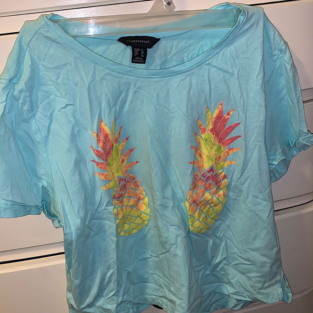Blue short sleeve pineapple tank top